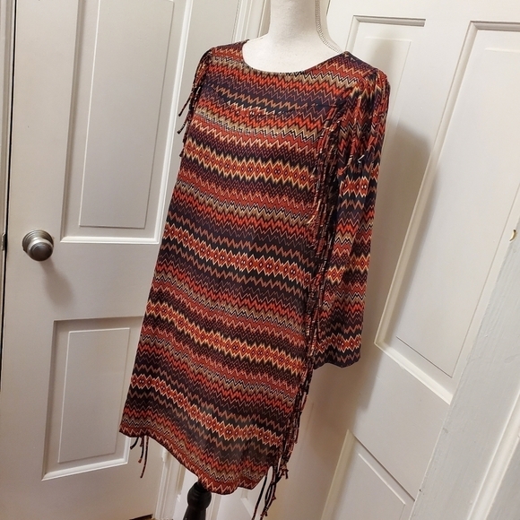 NWOT Zara Women Aztec Print  Fringe Multicolored Dress Size Medium, Unique - Picture 4 of 12